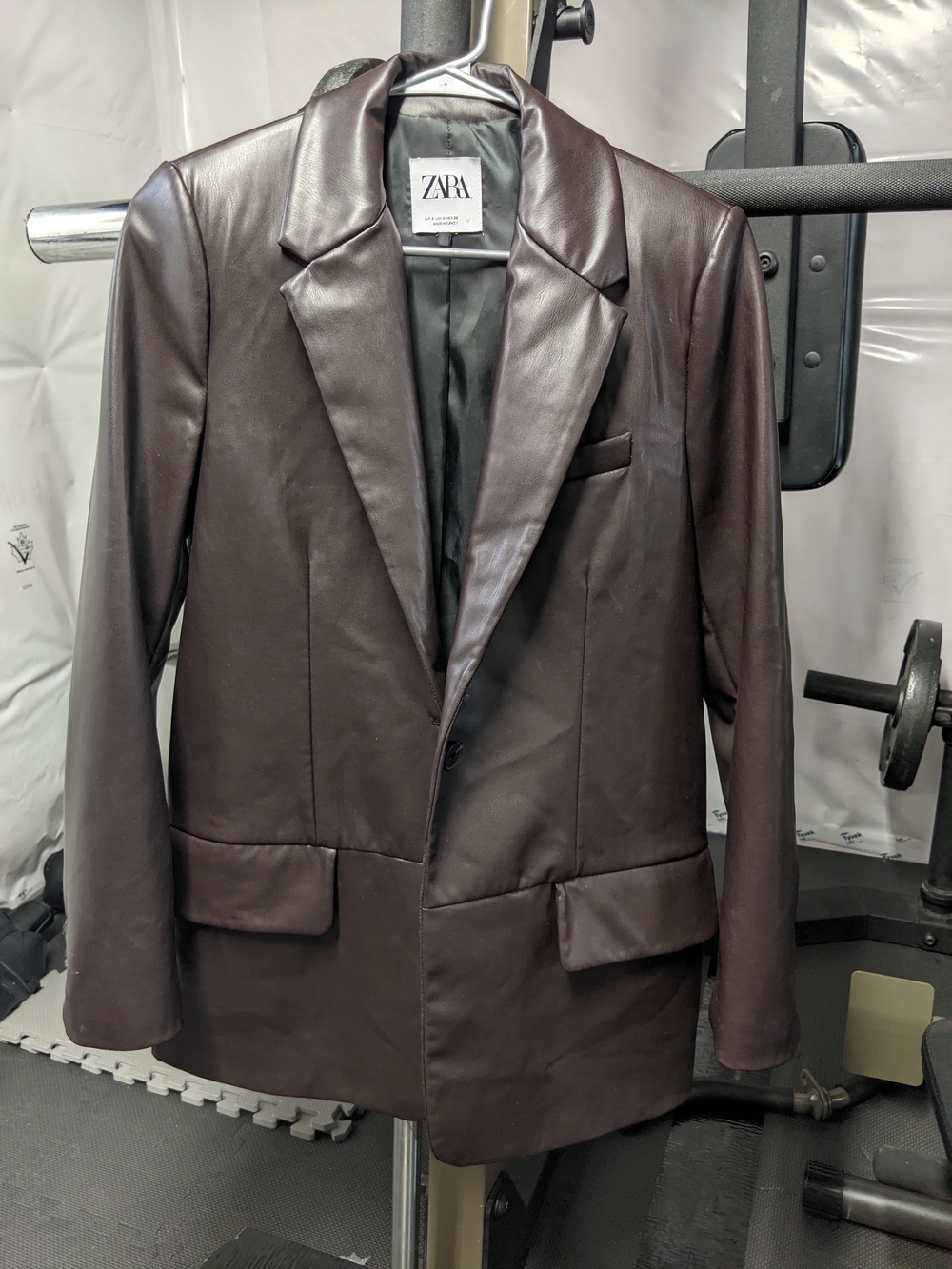 ZARA Leather Coat Blazer in Deep Brown